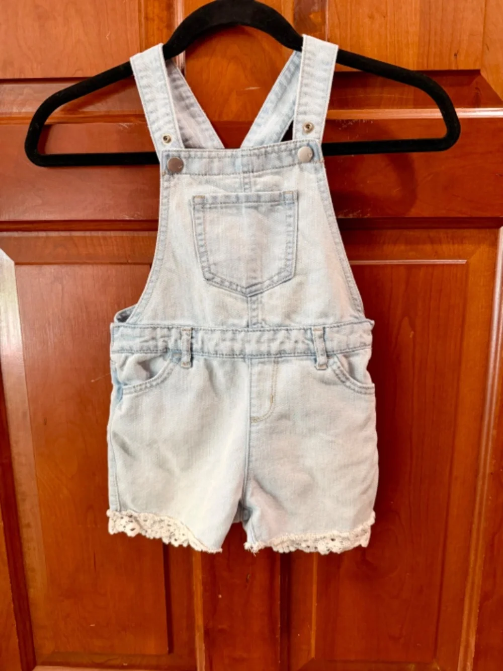 ✨ The Children's Place Girls Denim Shortalls with Gorgeous Crochet Lace Trim! ✨